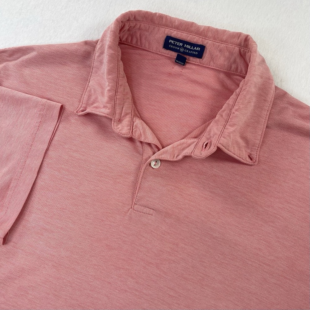 Peter Millar Crown Crafted Polo Shirt Mens L Orange Pink Casual Stretch Preppy